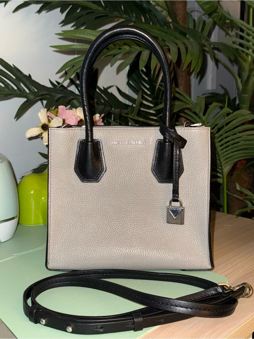 Michael Kors Pebbled Satchel in Light Taupe